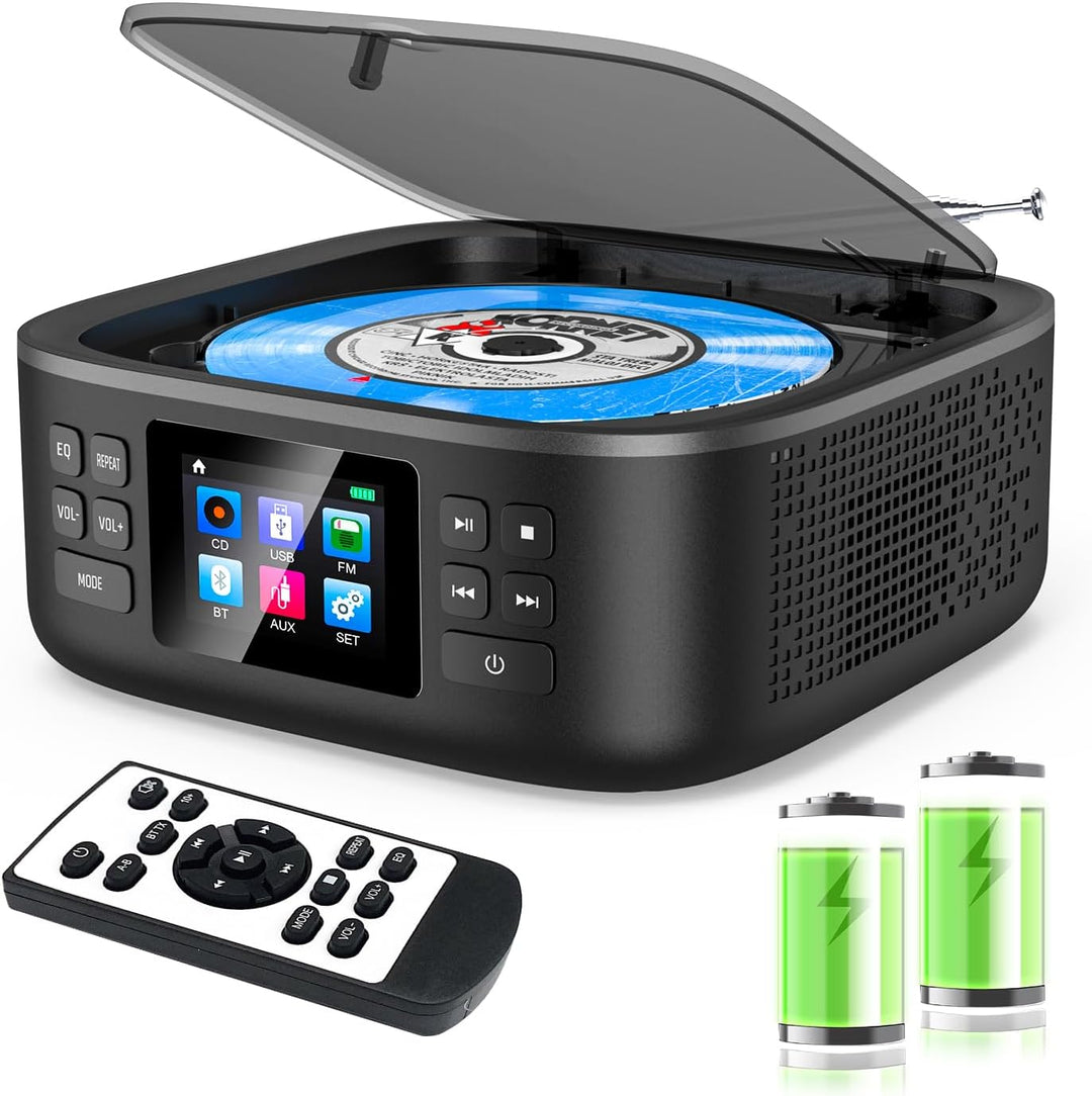 CD Player Tragbar, CCHKFEI Boombox CD Player Bluetooth & Radio FM mit Dual Stereo Lautsprecher LED-B
