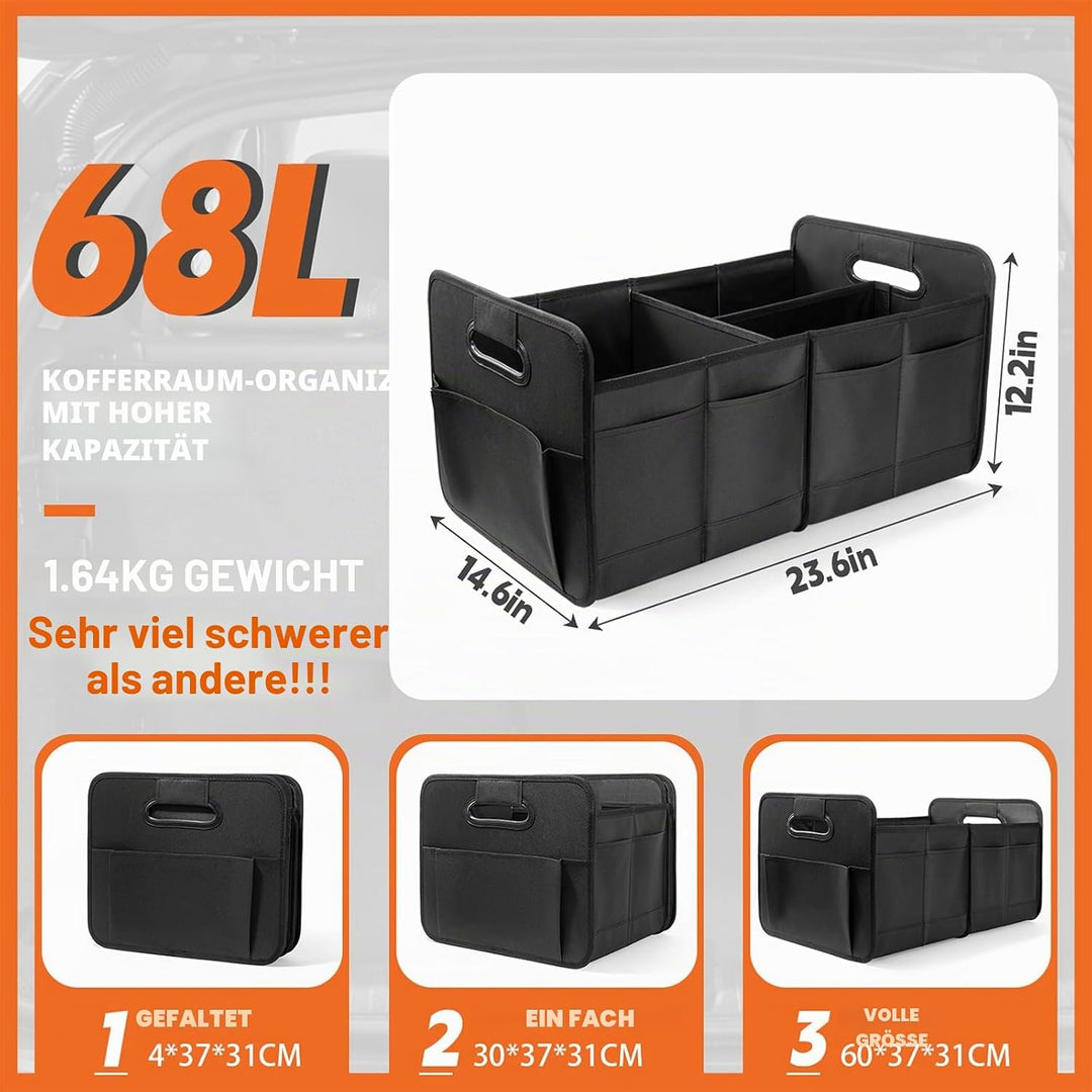 Auto Kofferraum Organizer, zusammenklappbarer Auto Kofferraum Organizer, 68L Lagerung Tidy mit 2 gro