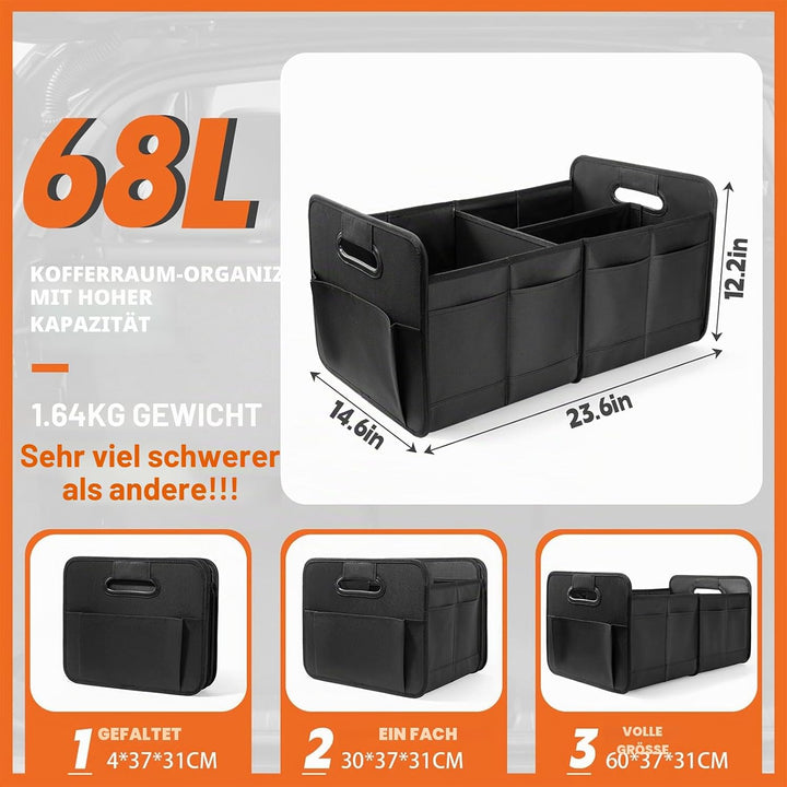 Auto Kofferraum Organizer, zusammenklappbarer Auto Kofferraum Organizer, 68L Lagerung Tidy mit 2 gro