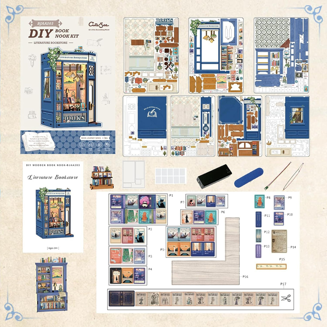 CUTEBEE DIY Book Nook - DIY Puppenhaus Häuser, Miniatur Haus Selber Bauen mit LED-Beleuchtung | Krea
