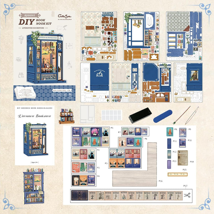 CUTEBEE DIY Book Nook - DIY Puppenhaus Häuser, Miniatur Haus Selber Bauen mit LED-Beleuchtung | Krea