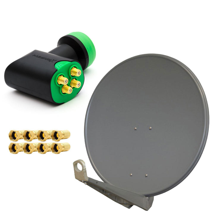 PremiumX Deluxe SAT Anlage für 4 Empfänger 85cm Satellitenantenne ALU Anthrazit mit Green Diamond Qu