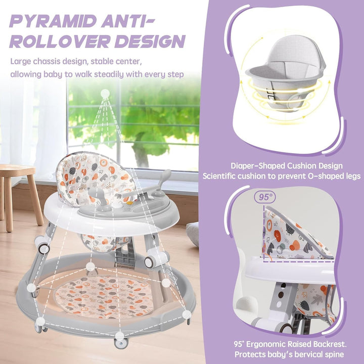 Lauflernwagen mit Lenkrad Spielset,Bodenmatte,Anti-Roll 6-Rad-Rundfahrwerk,Faltbar und 3 Höhenverste