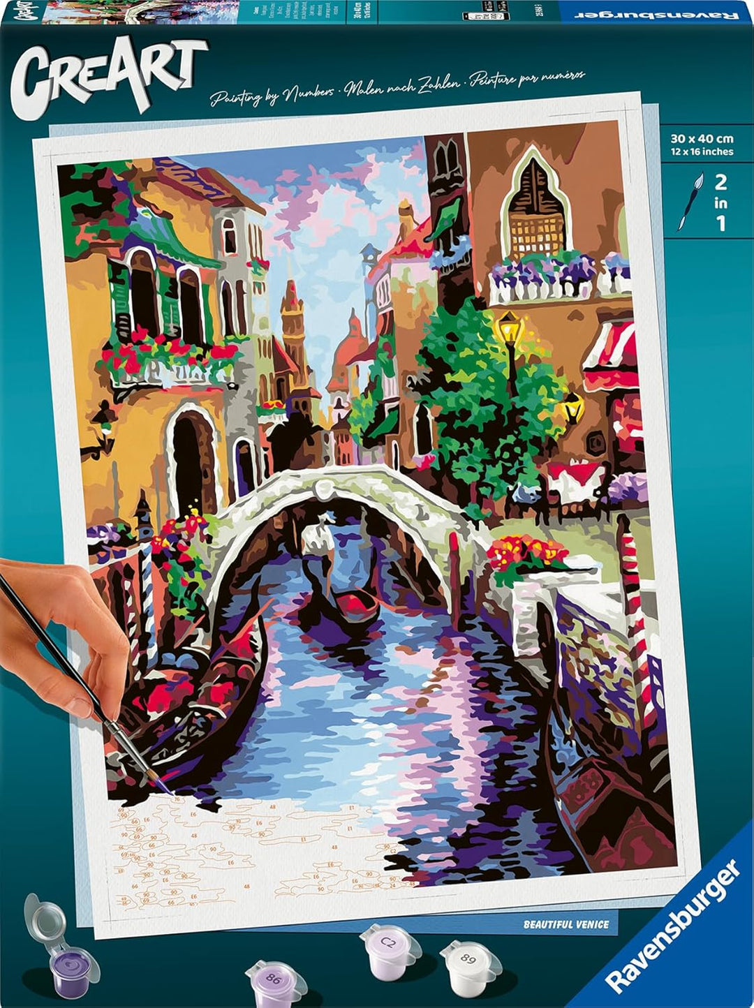 Ravensburger CreArt 25964 - Zauberhaftes Venedig - Malen nach Zahlen Erwachsene, DIY Malset mit Pins