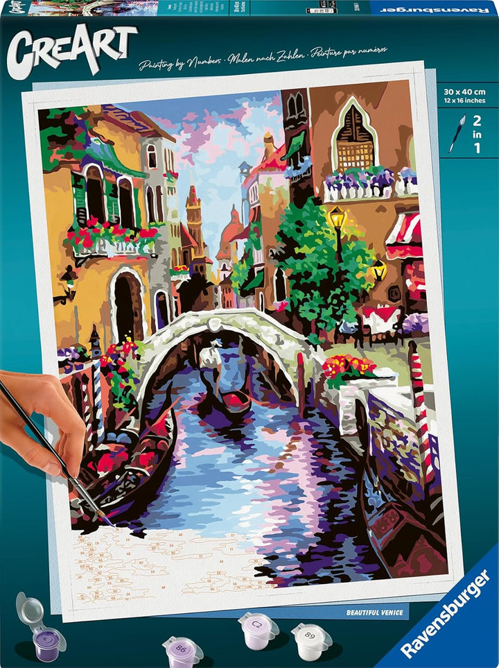 Ravensburger CreArt 25964 - Zauberhaftes Venedig - Malen nach Zahlen Erwachsene, DIY Malset mit Pins