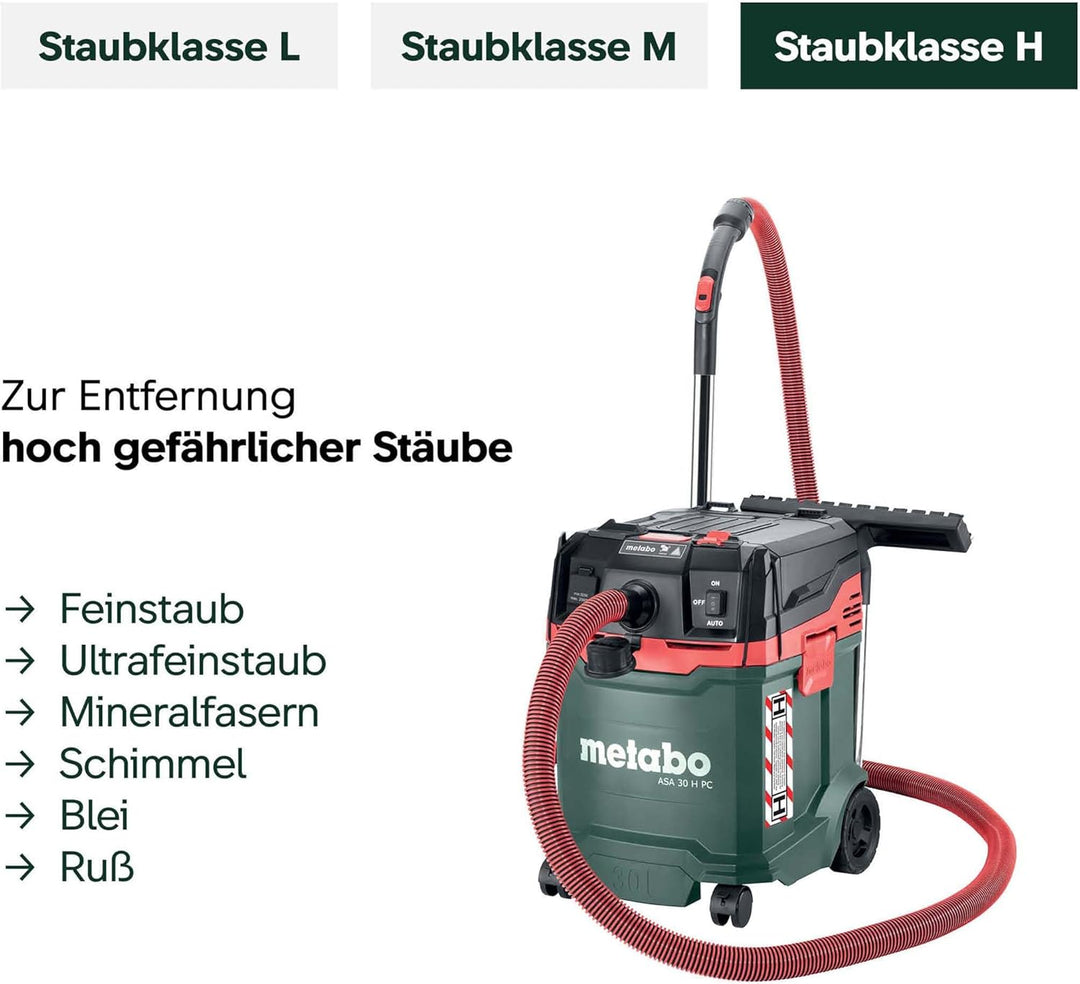 Metabo ASA 30 H PC Allessauger – 602088000 – Nass-/Trockensauger mit integrierter Filterabreinigung