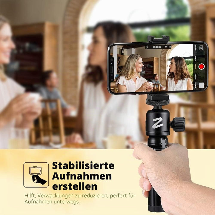 Zeadio Metall Mini Stativ mit Kugelkopfhalterung, mit 1/4 Zoll Schraube Desktop Tischständer Stativ