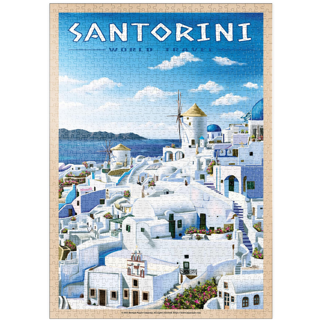 Greece Santorini - In Blue and White, Vintage Travel Poster - Premium 1000 Teile Puzzle - MyPuzzle S