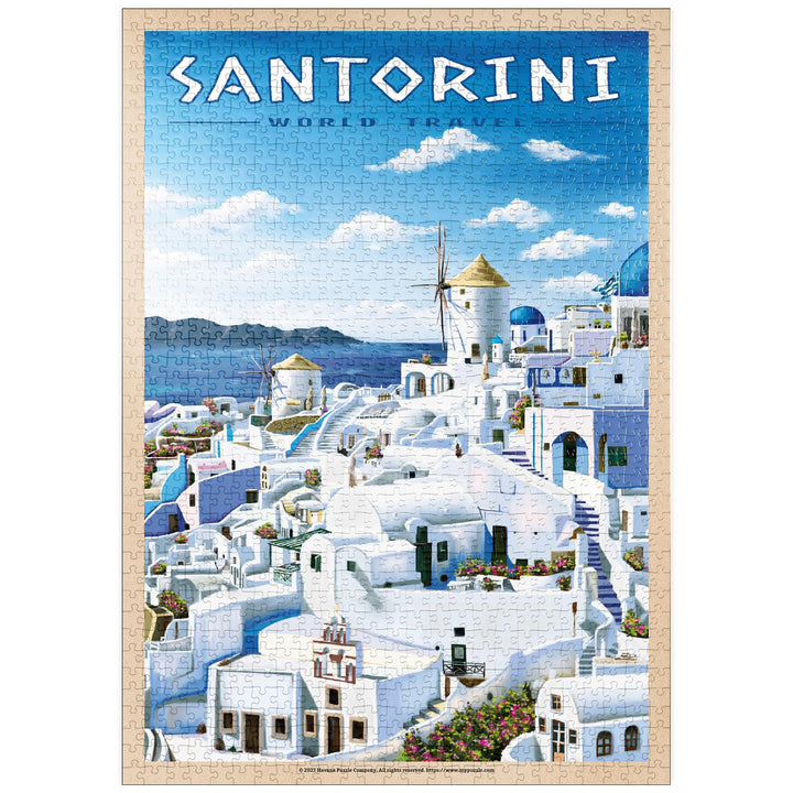 Greece Santorini - In Blue and White, Vintage Travel Poster - Premium 1000 Teile Puzzle - MyPuzzle S