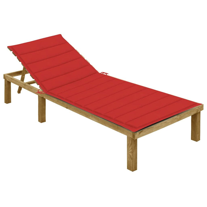 vidaXL Kiefernholz Imprägniert Sonnenliege mit Roter Auflage Gartenliege Relaxliege Holzliege Liege