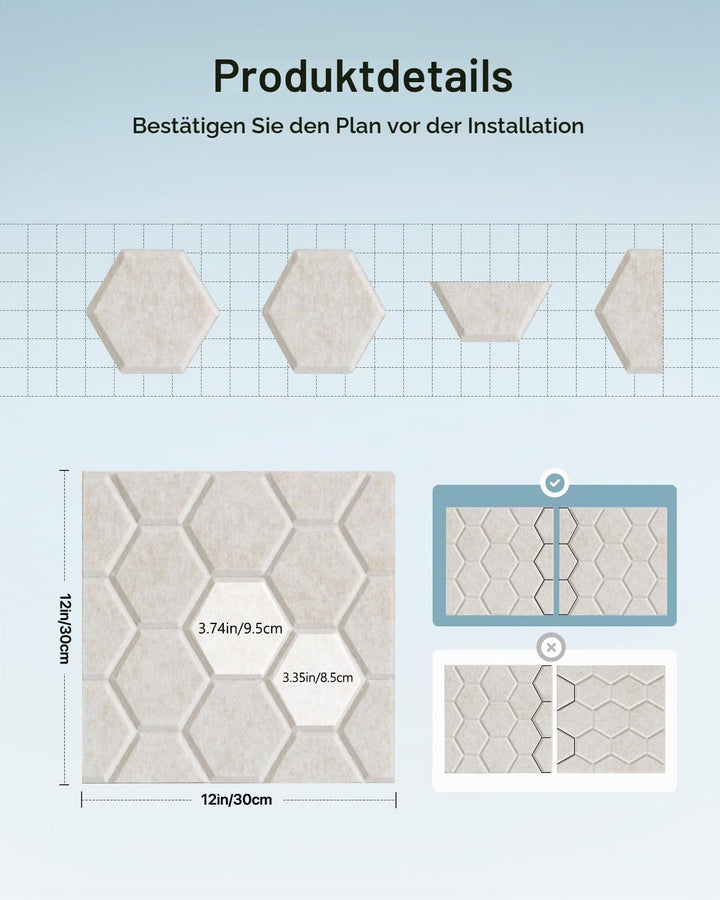 12 Stück Akustikplatten Selbstkleben, Schallabsorber, 30x30x0.9cm, Schalldämmung Wand tür Decken, Ak