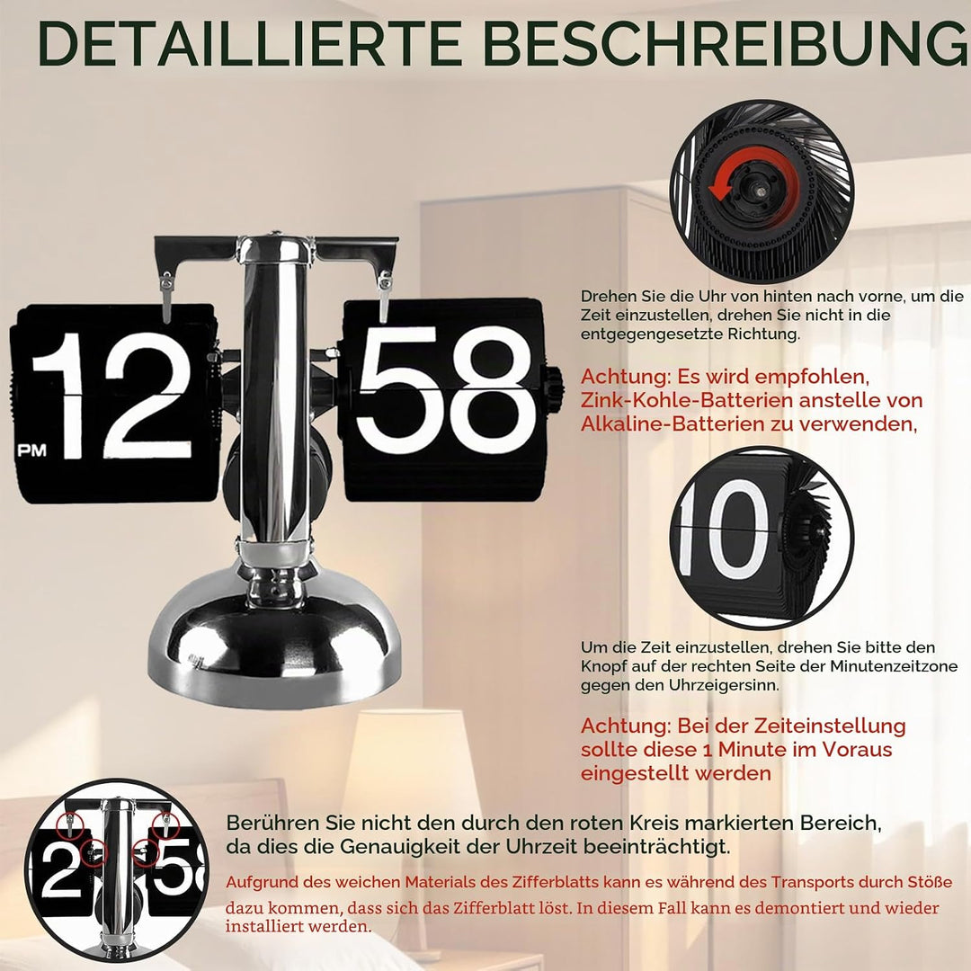 HERCHR Flip-Schreibtischuhr, Retro-Digital-Flip-Down-Uhr, Retro-Minimalist-Einfuss-mechanische Auto-