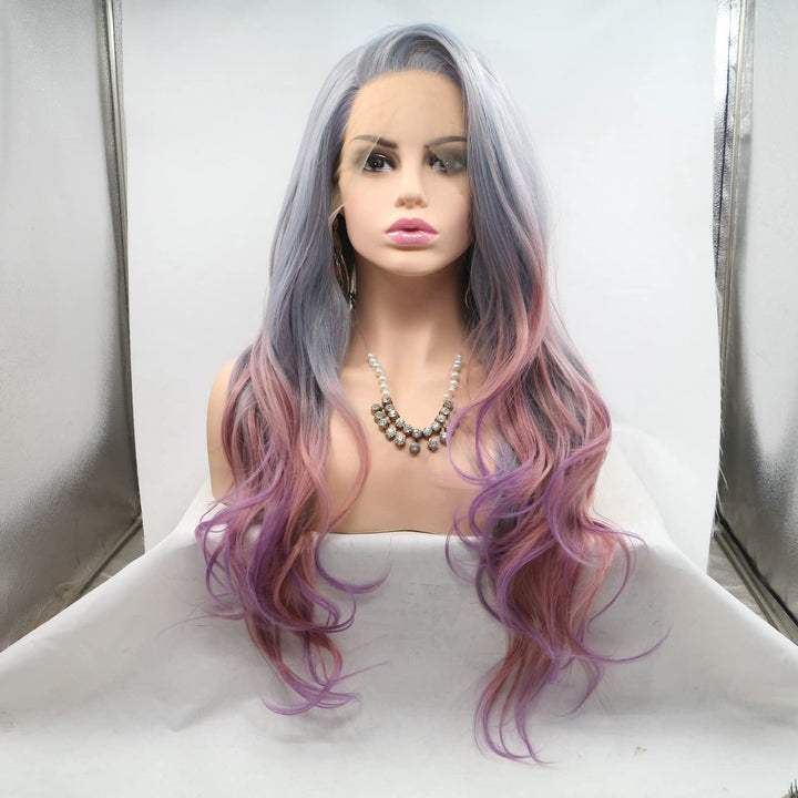 Mermaid Wig Natural Hairline Side Part Synthetic Lace Front Wigs For Drag Queen Mixed Colorful Body