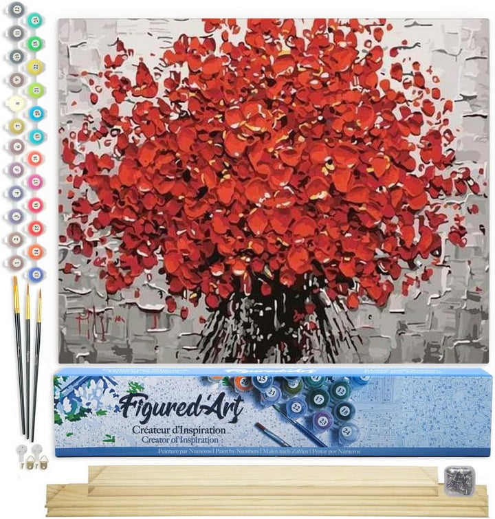 Figured'Art Malen Nach Zahlen Erwachsene Mit Rahmen Abstrakte rote Blumen - Paint by Numbers Basteln