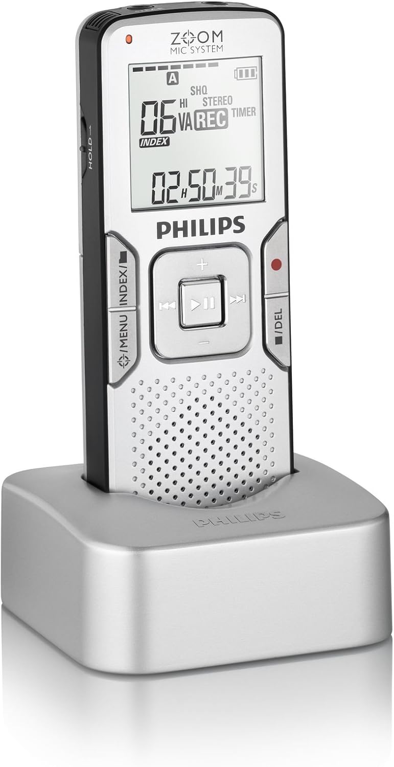 Philips LFH0868/00 Voice Tracer Digitaler Recorder Diktiergerät USB-Dockingstation mit Zoom Mic Syst