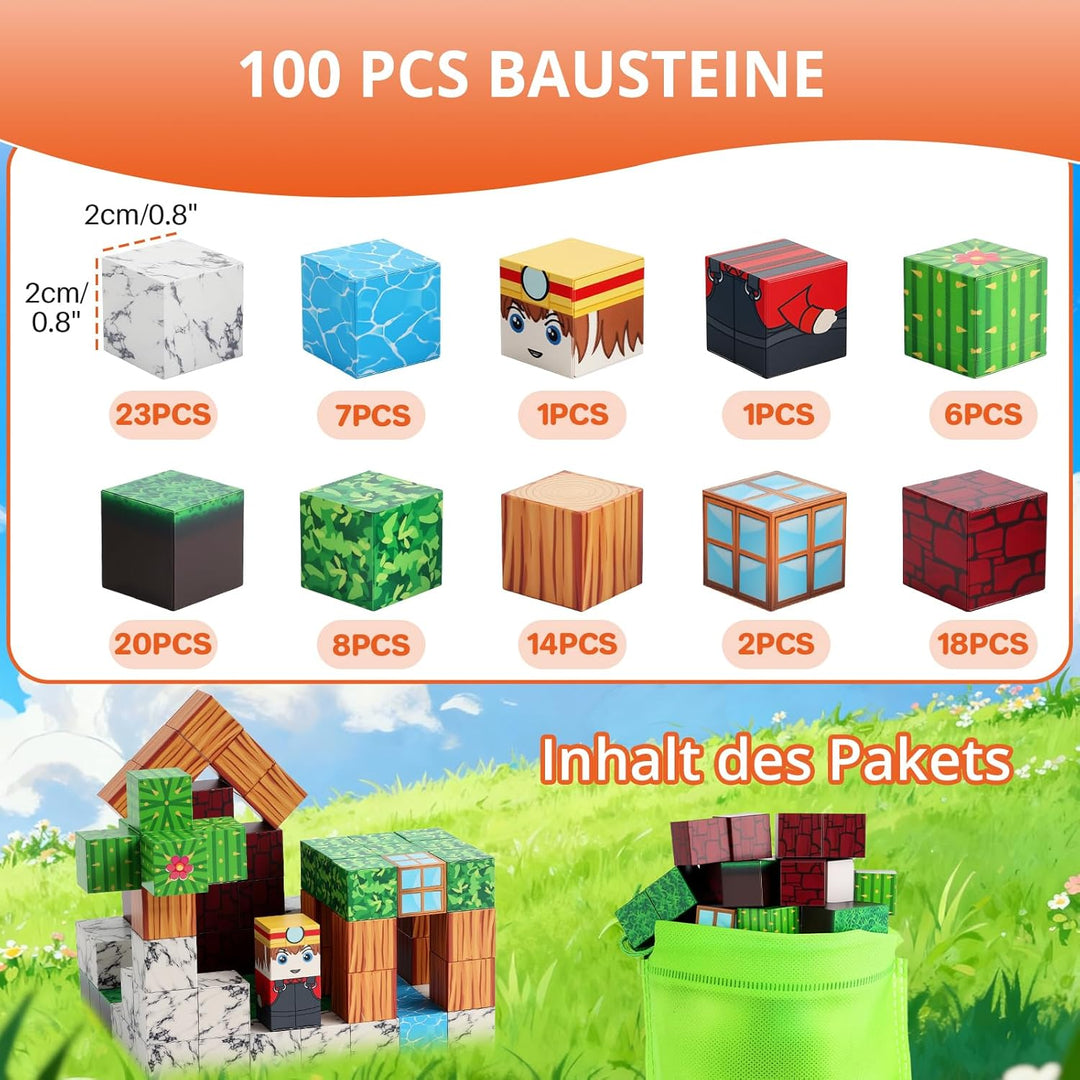 FUNYKICH Magnetische Bausteine, 100PCS Magnetbausteine Bauwelt Magnetspielzeug für ab 3-10 Jahren Ju