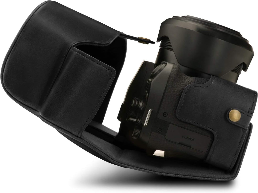 MegaGear MG1678 Ever Ready Leder Kameratasche mit Trageriemen kompatibel mit Leica V-Lux 5, Panasoni