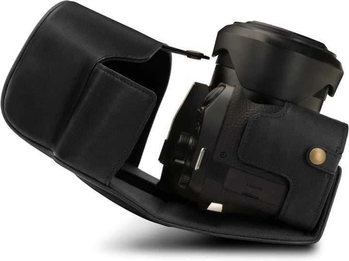 MegaGear MG1678 Ever Ready Leder Kameratasche mit Trageriemen kompatibel mit Leica V-Lux 5, Panasoni