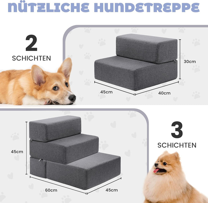 Klappbar 45cm Breit Hundetreppe für Kleine Hunde, 30cm Hoch Schaum Hunderampe für Sofa & Bett, 2 Stu