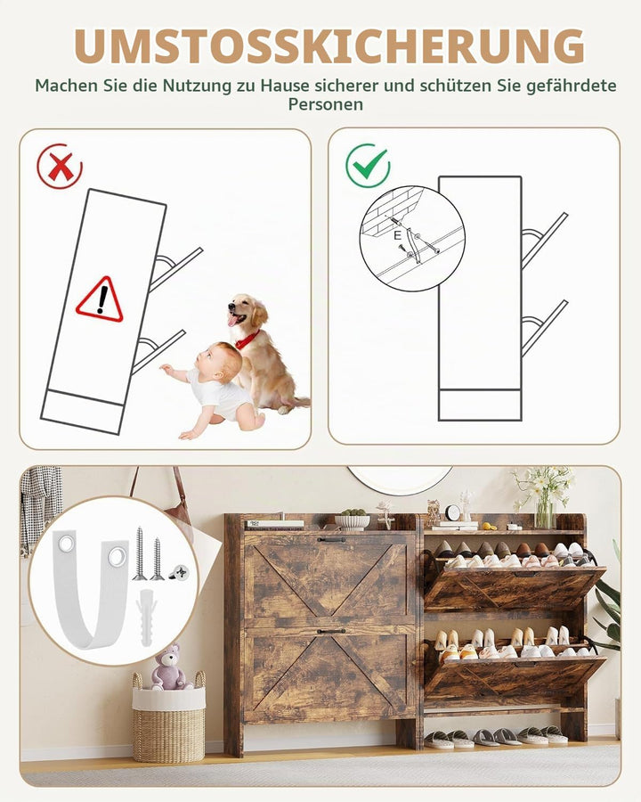 Breit 80 X24x100 Hoch cm Schuhschrank Mit 2 Klappen, Verstellbare Zweistufige Regalböden, Schmal Sch