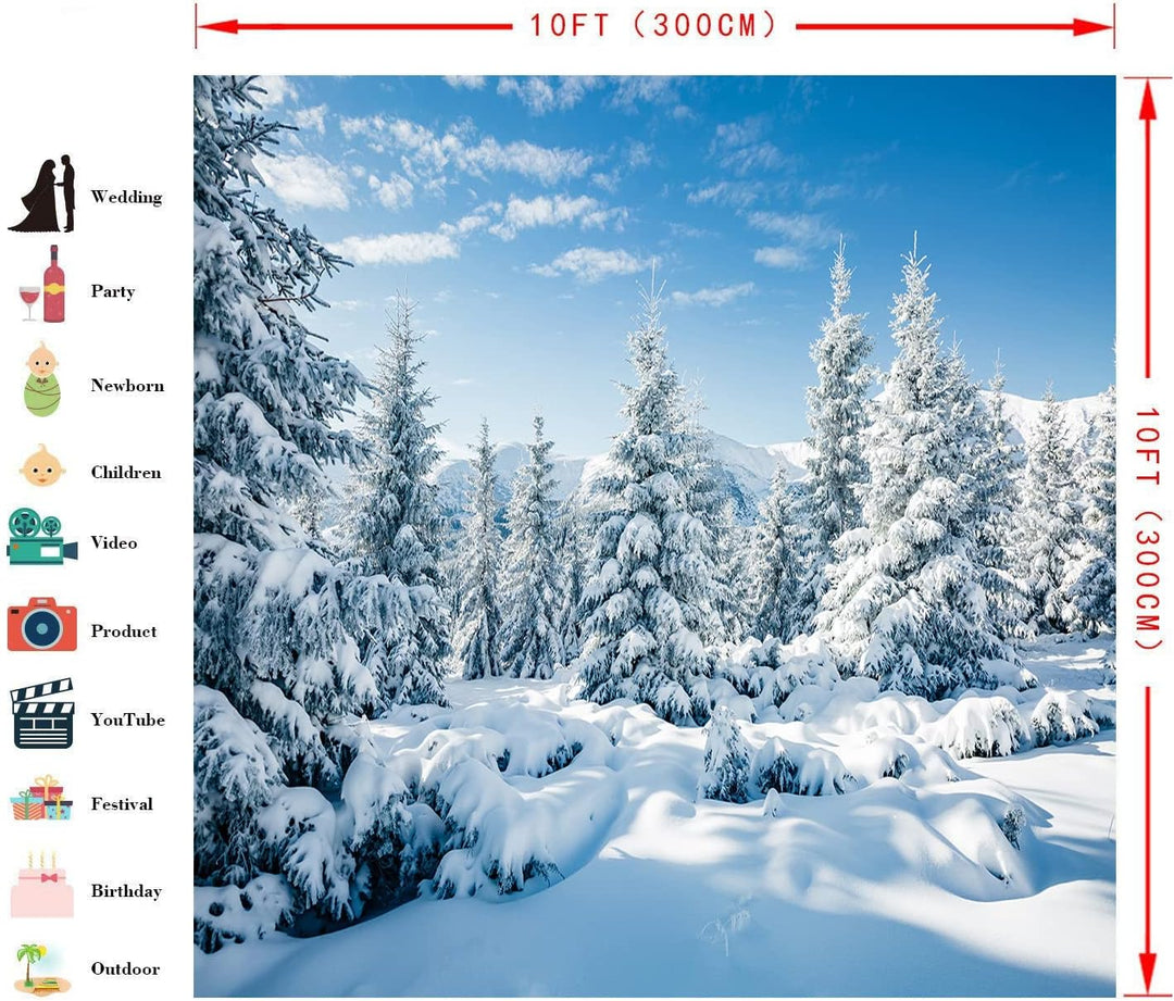 AIIKES 10x10FT Schneelandschaft Hintergrund Winter Wald Schnee Baum Fotografie Hintergrund Outdoor H