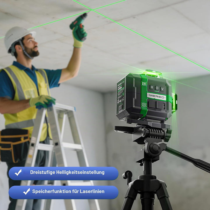 MEREO Kreuzlinienlaser 4×360° Laser wasserwaage, 16 Linien Nivellierlaser | Grn Linienlaser, 4D Selb