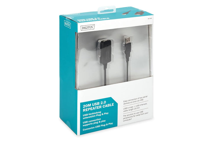 DIGITUS Aktives USB 2.0 Verlängerungskabel, Repeaterkabel, 20 m Länge, USB A Stecker auf USB A Buchs