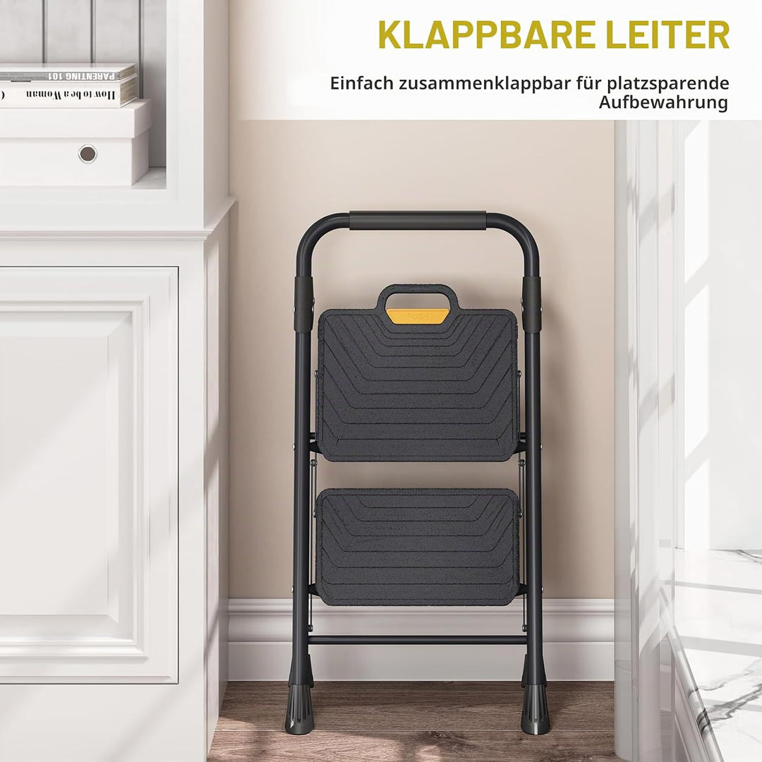 KINGRACK Trittleiter 2 Stufen Klappbar, bis 360 kg belastbar, Klapptritt mit Breiten Anti-Rutsch-Stu