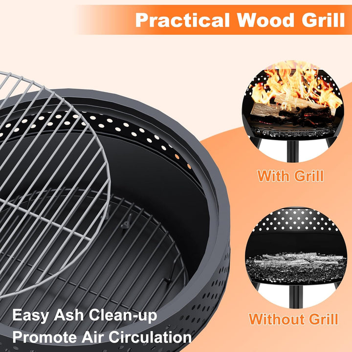 54.6 cm Outdoor Feuerschale mit Grillrost, Multifunktional Feuerschalen für den Garten mit Wasserdic