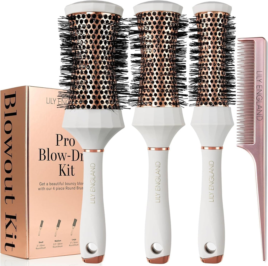 Lily England Runde Haarbürste Set, 4 Stück Professional Blow Dry Kit mit 3 runden Bürsten und Kamm f
