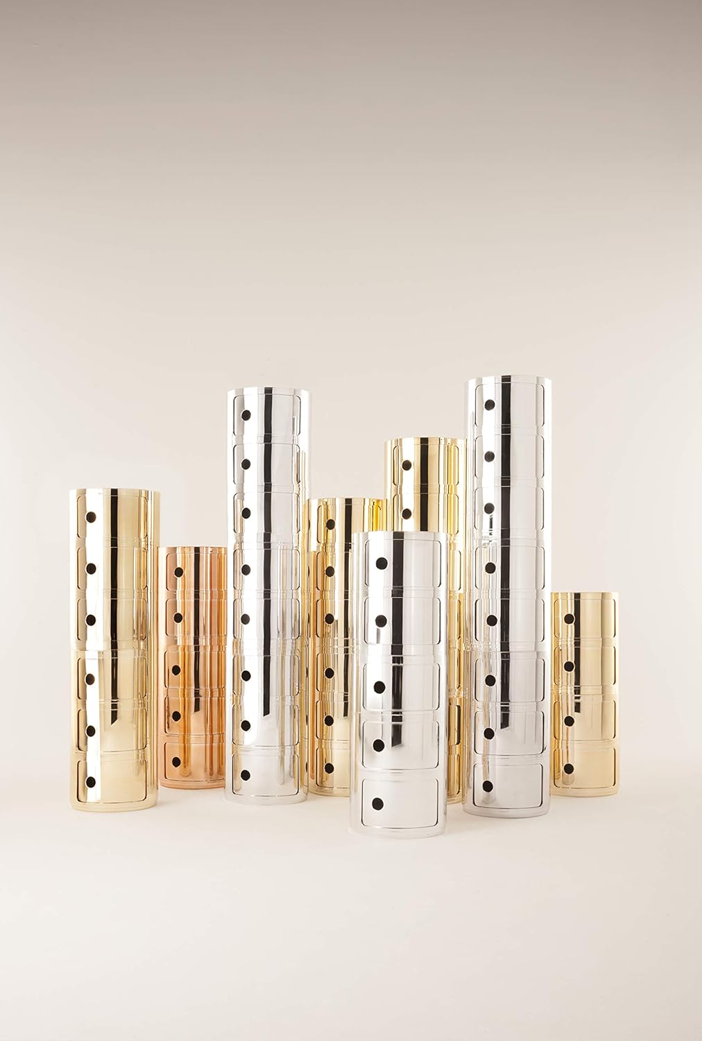 Kartell Componibili, 2 Elements, Gold, Runde Basis 2-fächer Gold, 2-fächer Gold
