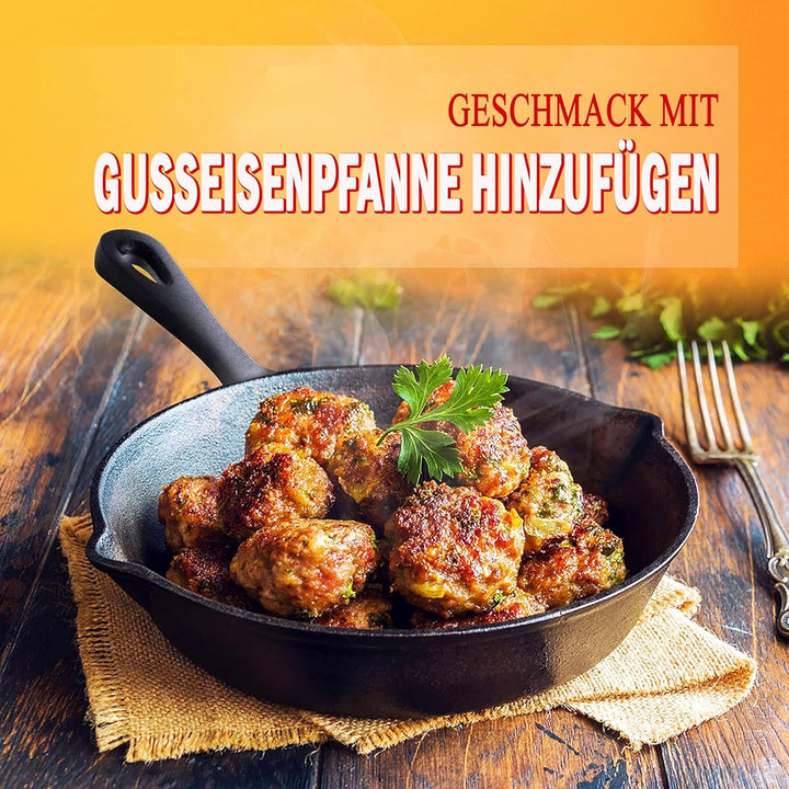 NutriChef Gusseisenpfanne Induktion – Cast Iron Pan, Cast Iron Skillet – Voreingebrante 3er Pan Set