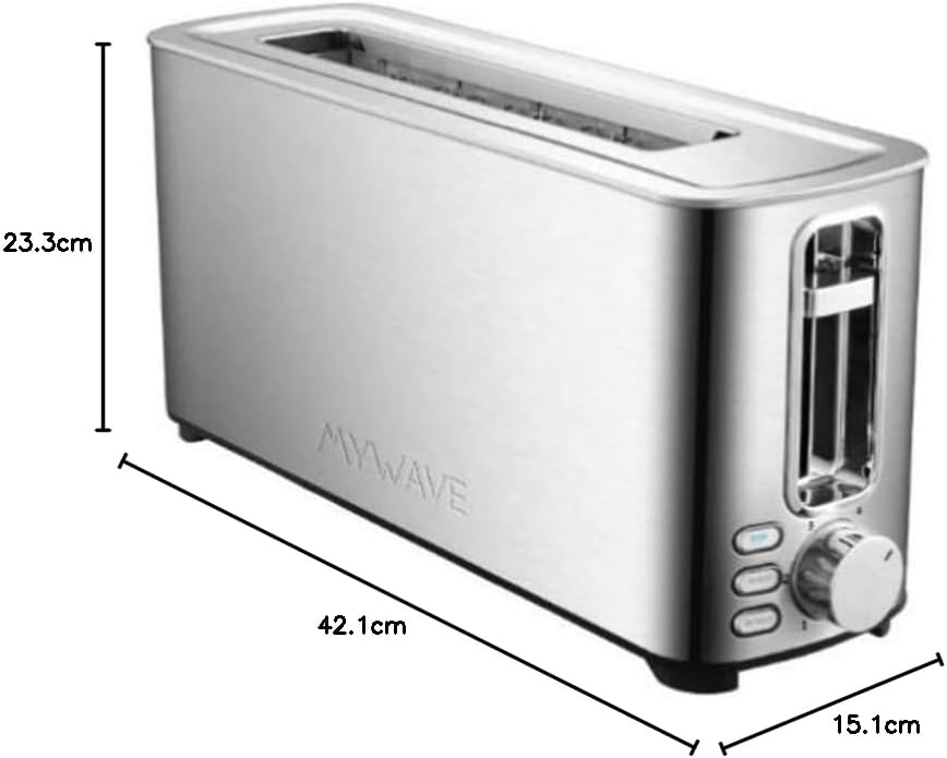 MYWAVE Mwemtos-Il Ceylan 1 Langschlitz Toaster für 2 Scheiben, Stainless Steel, grau