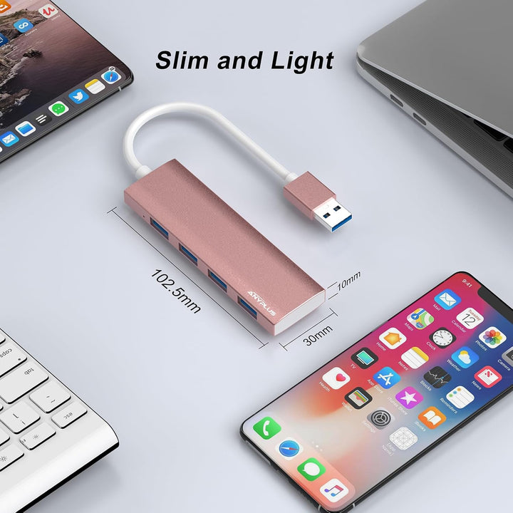 USB 3.0 Hub - Aluminiumlegierung Ultra Slim 4-Port Verteiler für Laptop, PC, iMac, Mac Pro, Surface