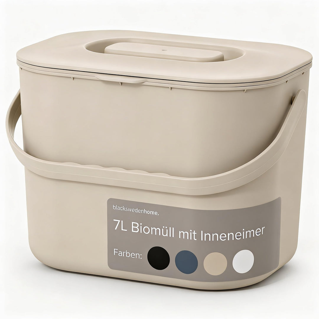 blackswedenhome. Biomülleimer Küche - 7L - Design Komposteimer mit Sieb - Bio-Mülleimer Geruchsdicht