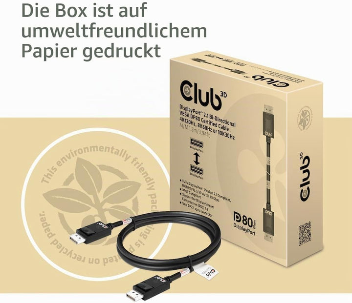Club3D CAC-1091 DisplayPort™ 2.1 Bi-Direktionales VESA DP80 zertifiziertes Kabel 4K120Hz, 8K60Hz ode