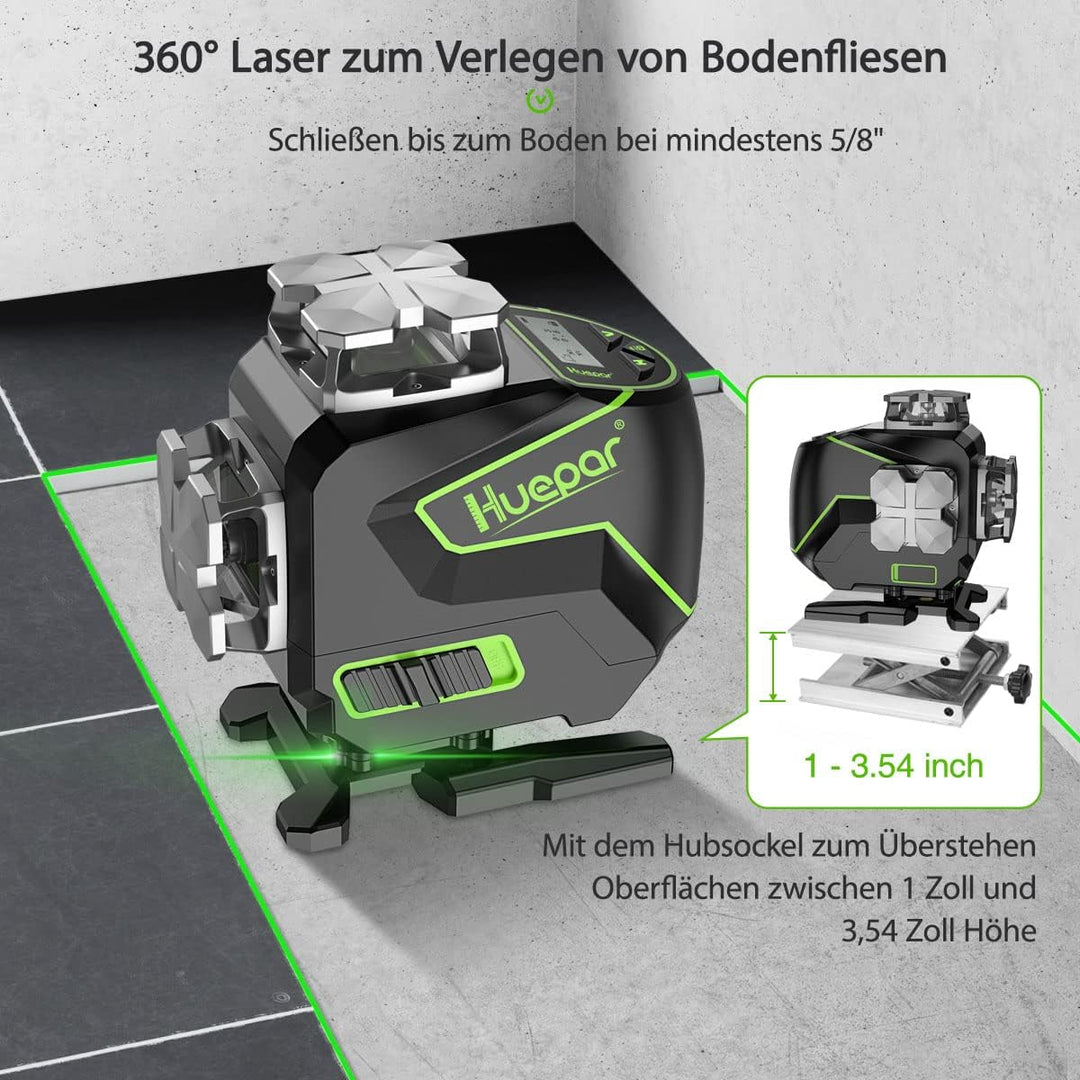 Huepar 16 Linien-selbstnivellierendes Laserniveau 4 x 360 ° mit LCD-Bildschirm, 4D Bluetooth Grüner