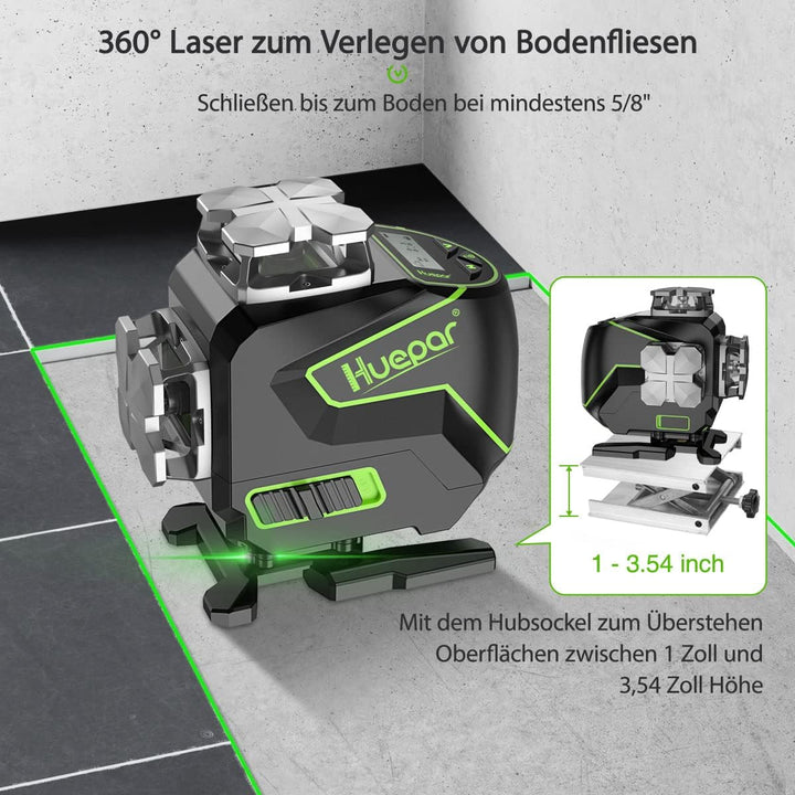 Huepar 16 Linien-selbstnivellierendes Laserniveau 4 x 360 ° mit LCD-Bildschirm, 4D Bluetooth Grüner
