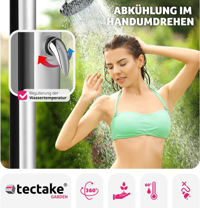 tectake® Gartendusche mit Duschkopf gross und Wasserhahn für Füsse, Solardusche 20l, solar Shower Au