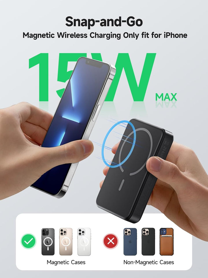LVFAN Magnetische Powerbank für Mag Safe, integriertes USB-C-Kabel