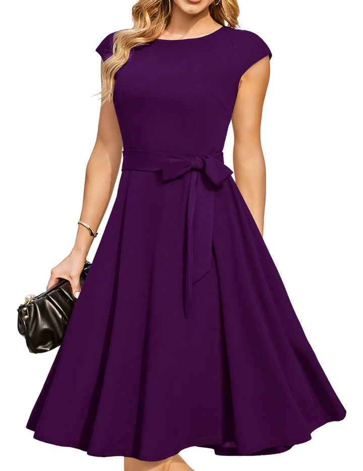 DRESSTELLS Damen Vintage Retro 1950er Cocktaikleid A-Line Swing Festlich Midilang Kleid Grape S, Gra