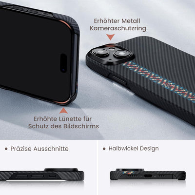 pitaka Ultradünne Hülle für iPhone 15 Plus Kompatibel mit Magsafe aus 600D Aramidfaser Magnetische S