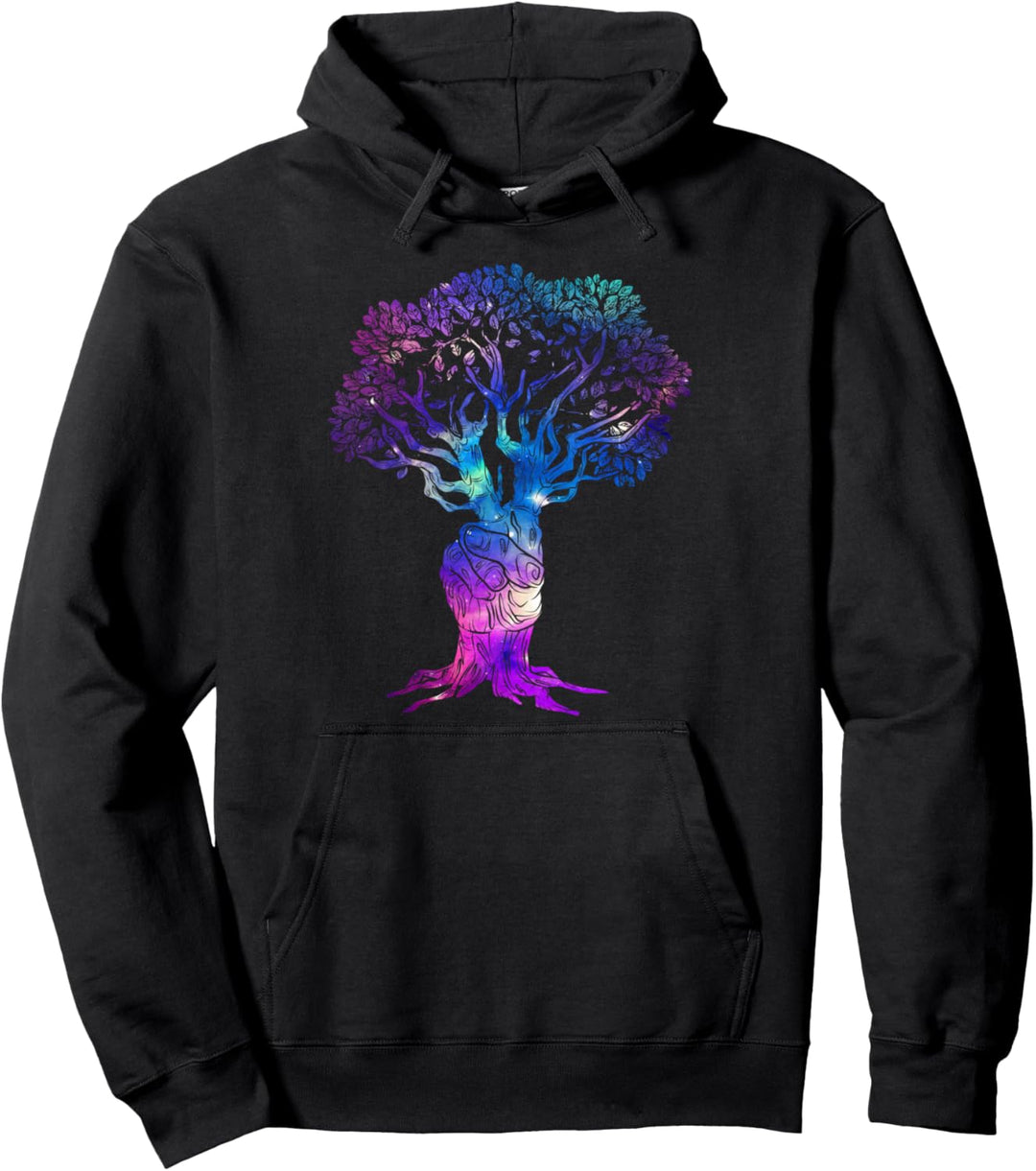Magischer Baum des Friedens Handzeichen Retro 60er 70er Jahr Pullover Hoodie
