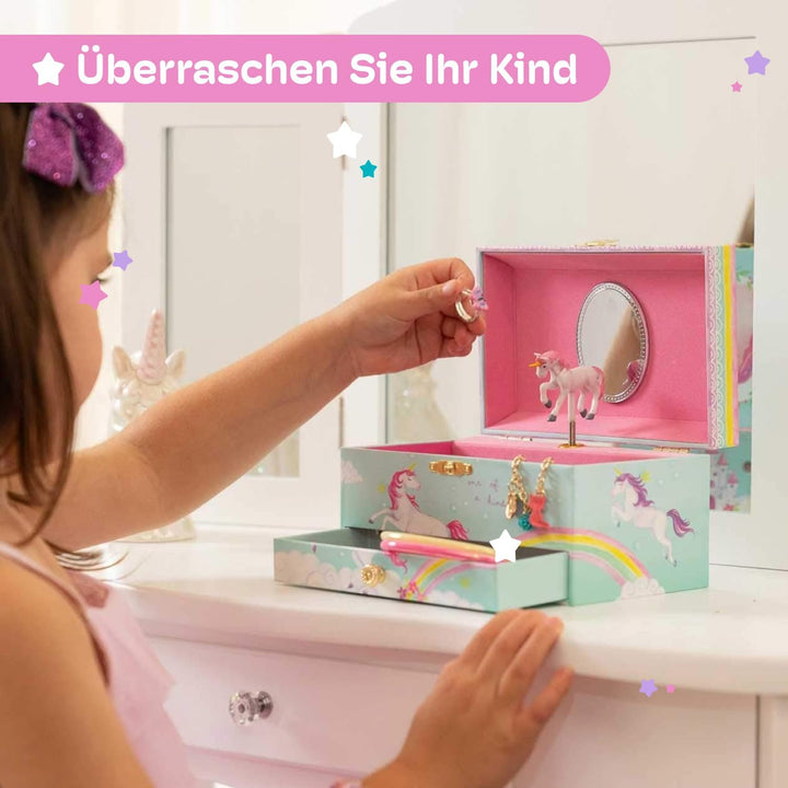Jewelkeeper - Musikalische Schmuckkästchen Mädchen mit ausziehbarer Schublade, Regenbogen & Blau Ein