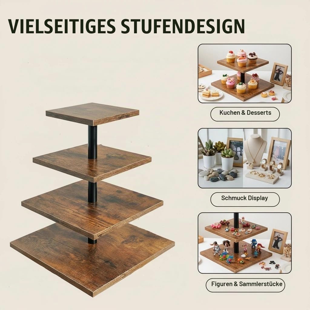 4-stöckige Etagere Holz Tortenständer | Cupcake Ständer & Servierständer für Desserts, Gebäck & Obst
