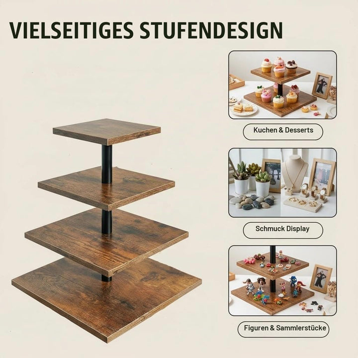 4-stöckige Etagere Holz Tortenständer | Cupcake Ständer & Servierständer für Desserts, Gebäck & Obst