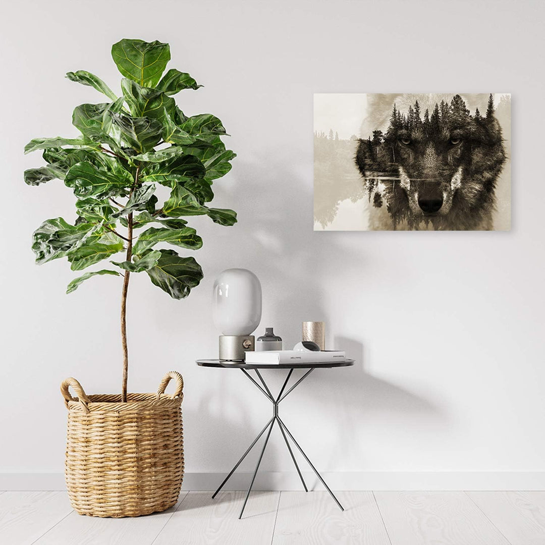 Feeby Wandbild XXL abstrakt Deko Kunst Bilder Wolf Braun 120x80 cm Deko Paneel 120x80 cm Braun_b, De