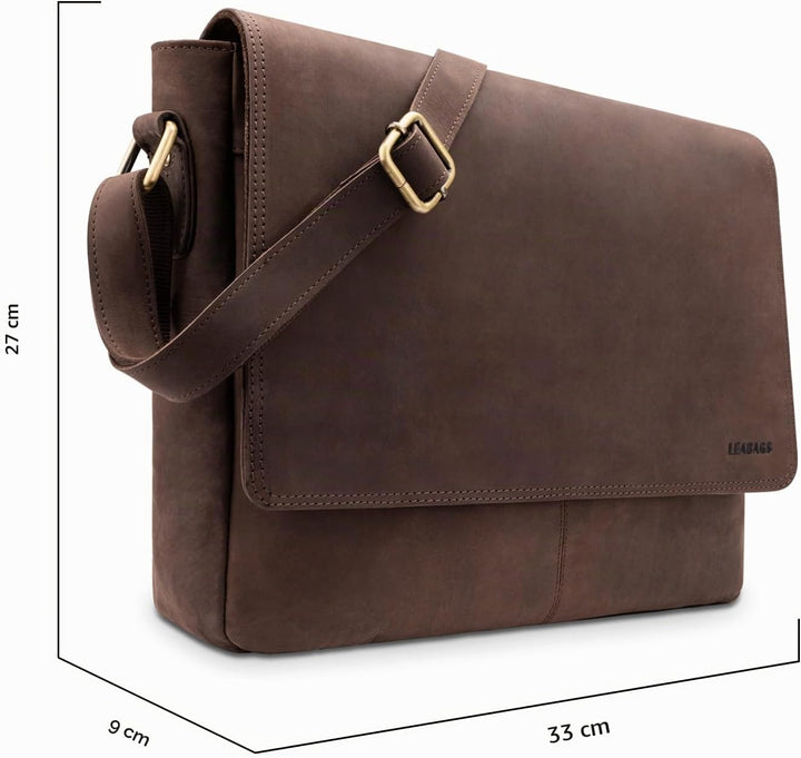 LEABAGS Leder Umhängetasche Herren &amp; Damen I Echtleder Laptoptasche bis 14 Zoll I Messenger Bag mit
