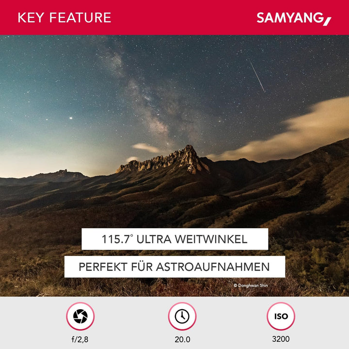 Samyang MF 14mm F2,8 MK2 Sony E – Weitwinkel Objektiv manueller Fokus für Vollformat und APS-C Festb