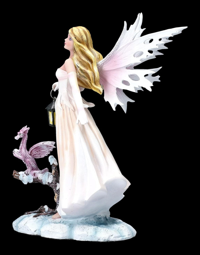 Elfenfigur Winter Solstice mit Drache und Laterne | Fairy Fantasy Statue